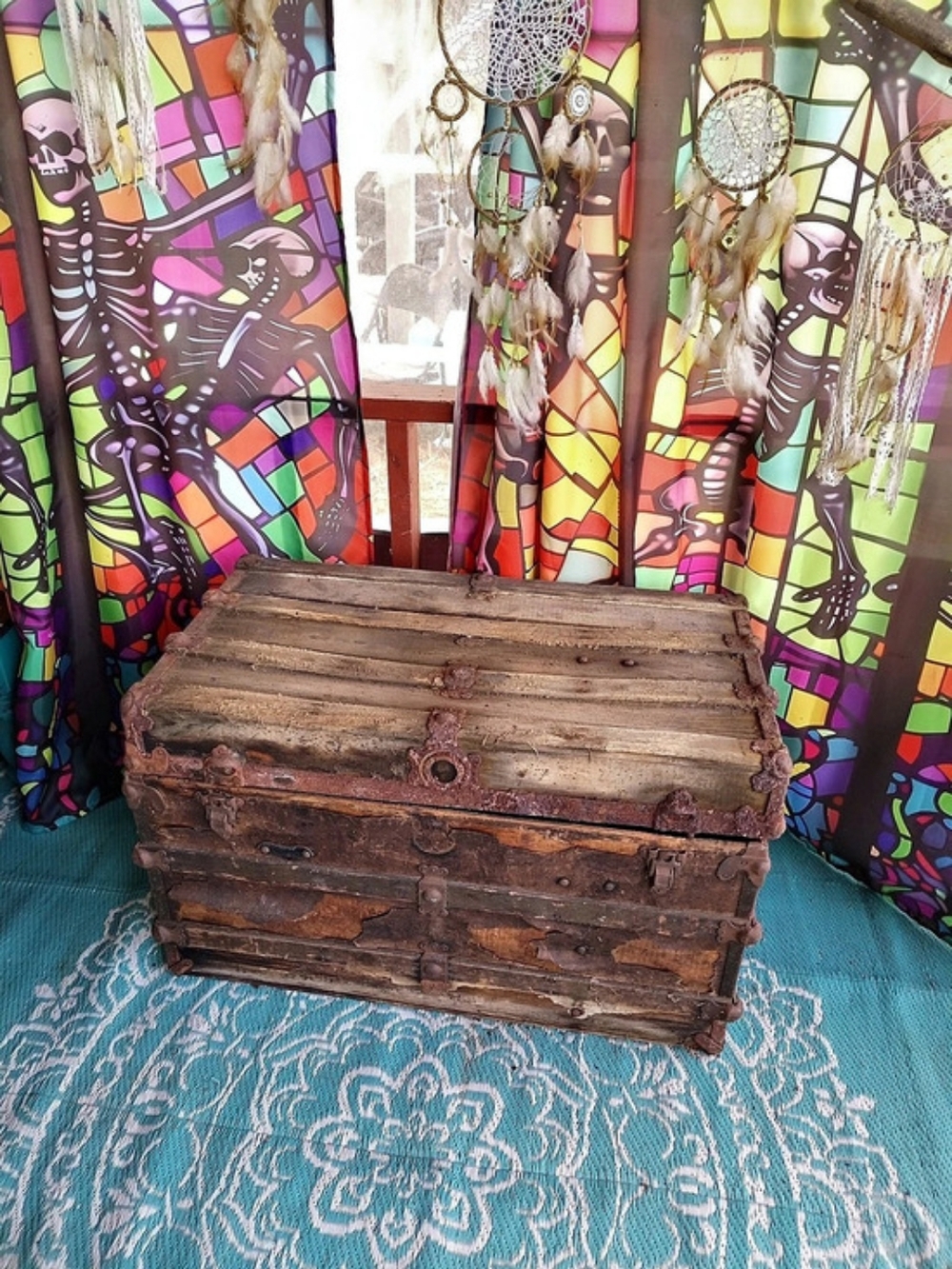 Rustic Wooden Storage Chest in Brown